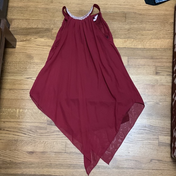 Red sleeveless dress with rhinestone collar - Picture 2 of 3